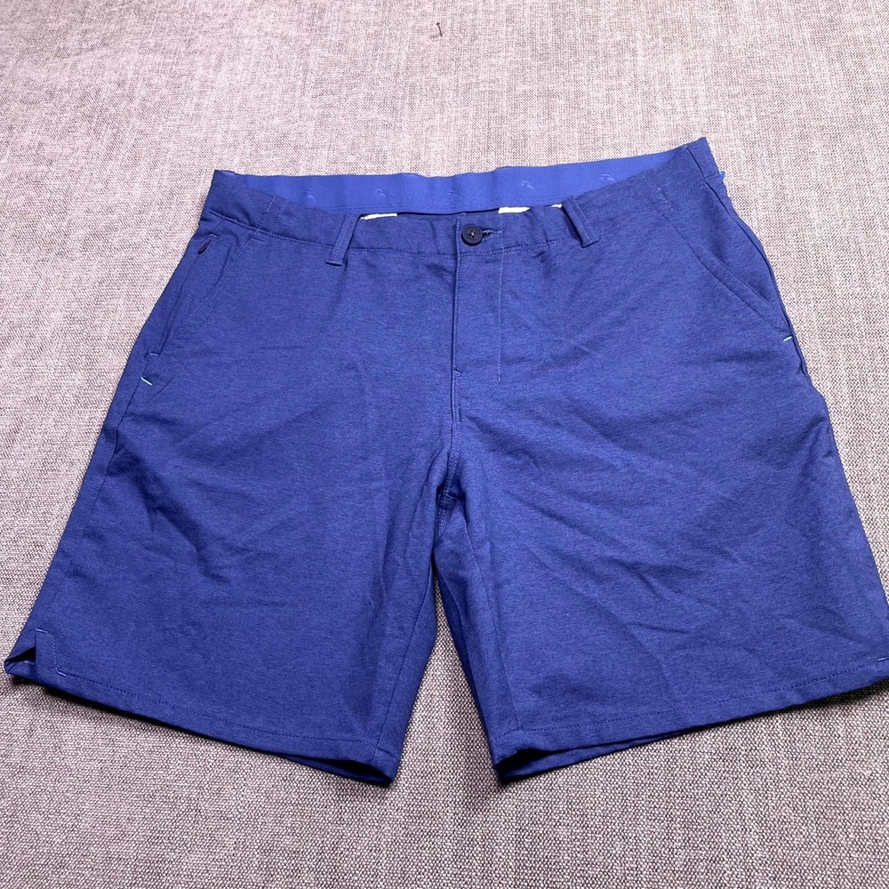 Tommy Bahama Mens 35 Chino Shorts Heather Blue Flat Front Side Slit Casual 1506
